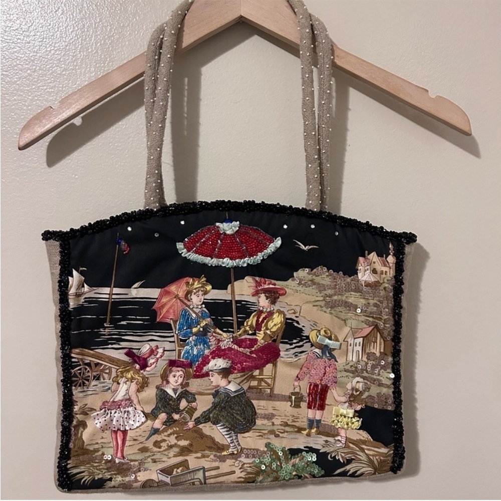 Mary Frances Authentic Beaded Vintage Ladies At The Beach Purse Bag